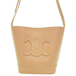 Celine Cuir Triomphe Bucket Leather Shoulder Bag Tan